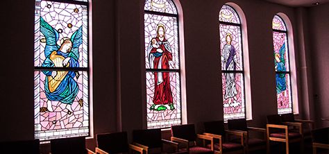 Stained glass windows in a chapel