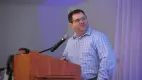 man presenting speech
